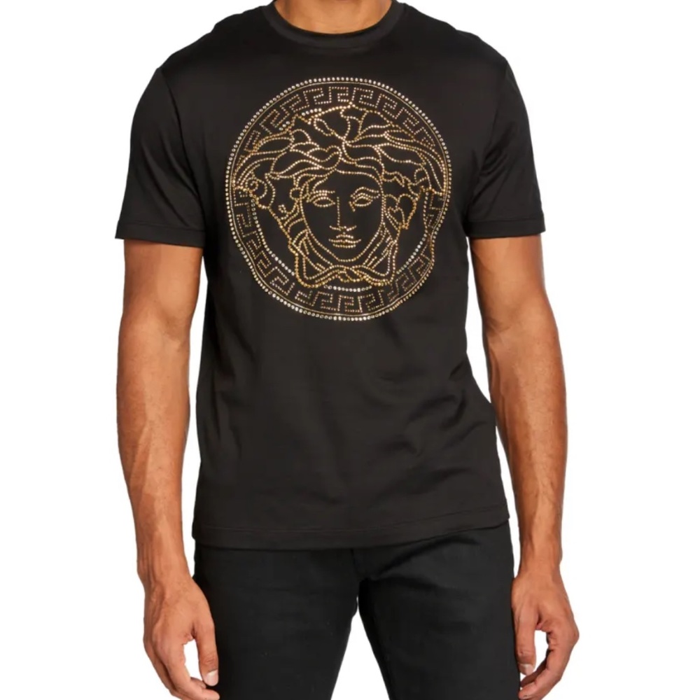 Versace Crystal Studded Embroidered Cotton Shirt